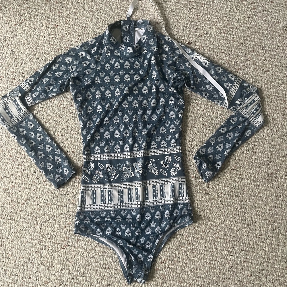 Rip Curl Blue Floral Long-Sleeve One-Piece Swimsuit
